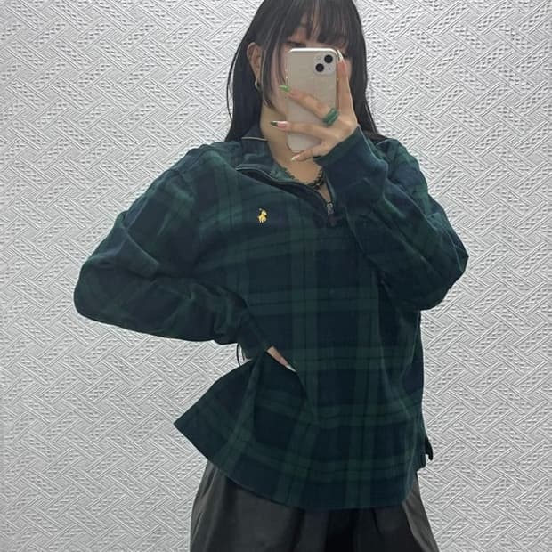 폴로 랄프로렌 블랙와치 반집업 타탄체크 맨투맨 M C09041