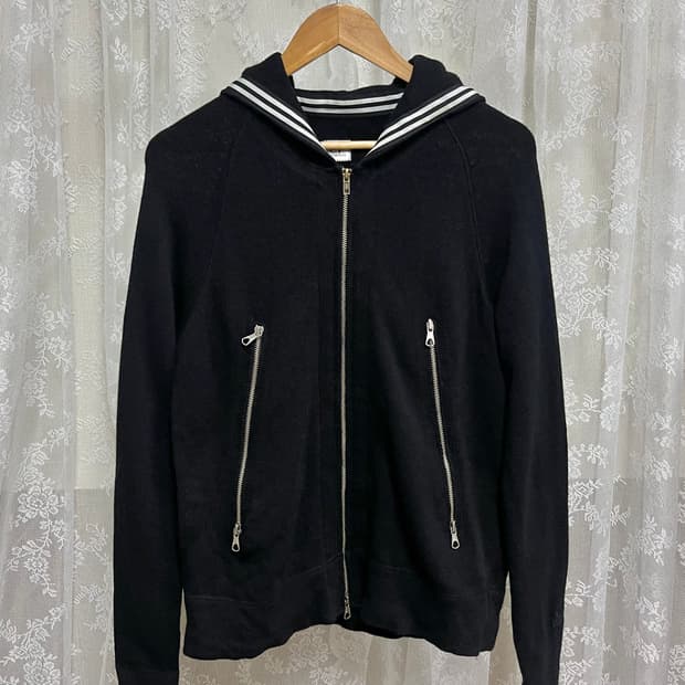 95) cp컴퍼니 고글 니트 후드 집업 블랙