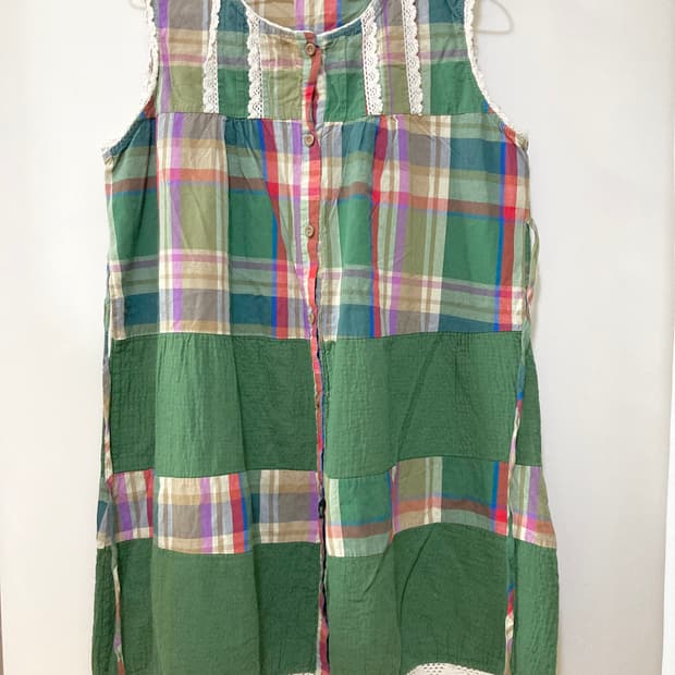 모리걸 체크 원피스 그린