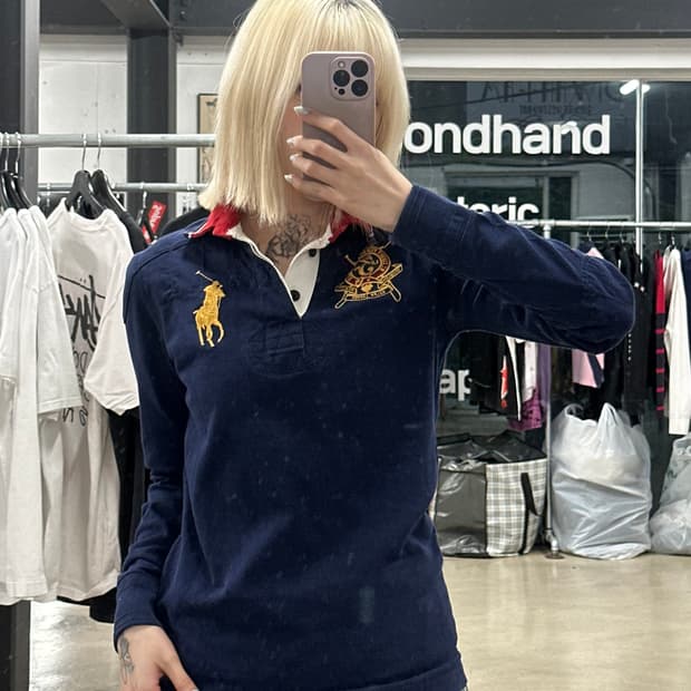 폴로 랄프로렌 빅포니 레드 카라 네이비 긴팔 티셔츠