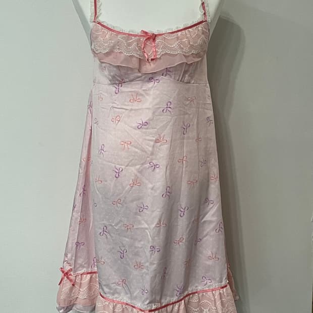 히메갸루 핑크 레이스 슬립 원피스 파자마 룸웨어 홈웨어