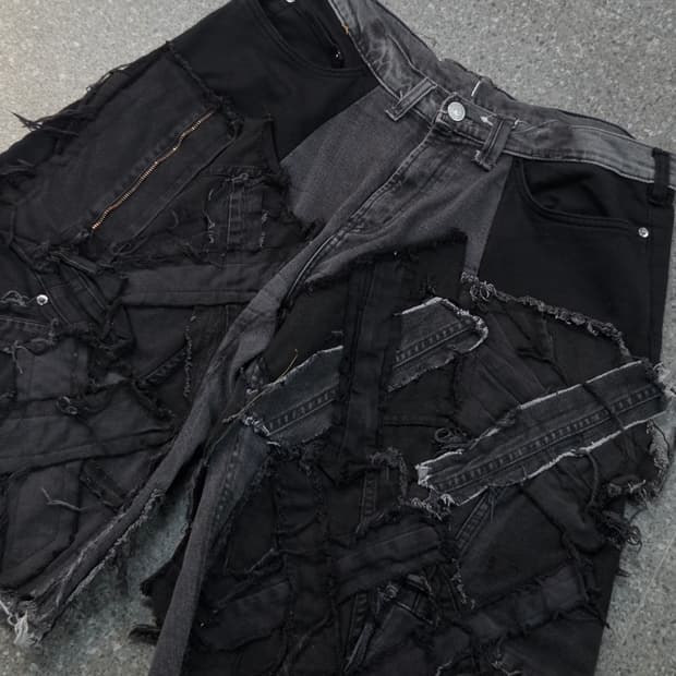 리메이크 흑청 패치 버뮤다팬츠