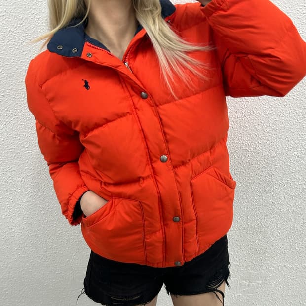 폴로 랄프로렌 네이비포니 오렌지 패딩 L