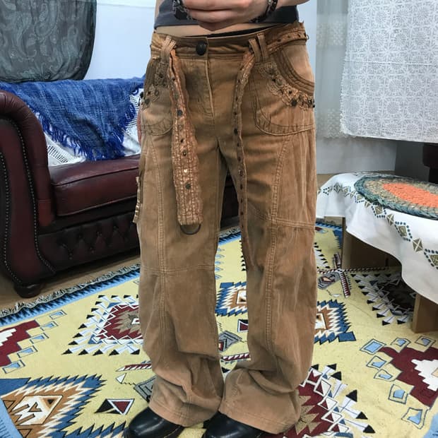 BANILAB 빈티지 여성 골덴 코듀로이 디테일 팬츠 