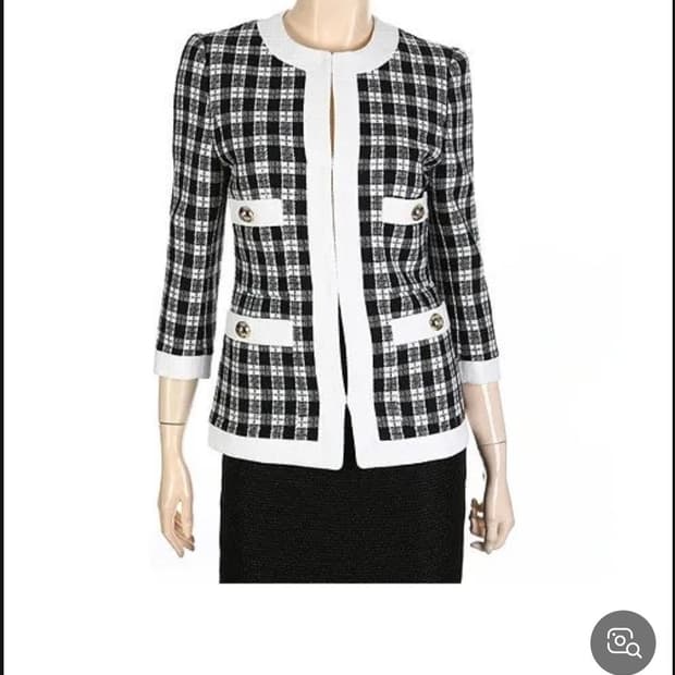 모조에스핀 2023 체크 트위드 노카라 자켓 S사이즈
