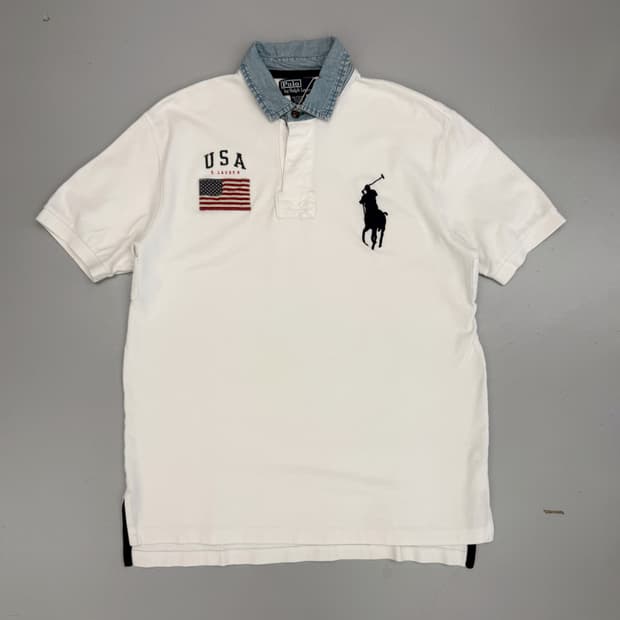 폴로 랄프로렌 루즈핏 빅포니 USA 치프키프 데님 카라 럭비 셔츠