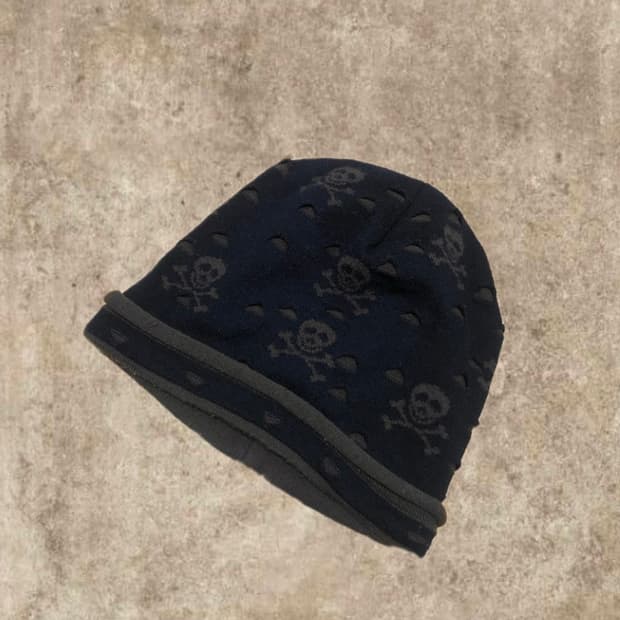 빈티지 스컬 데미지 니트 비니 y2k 펑크 00s 오버핏