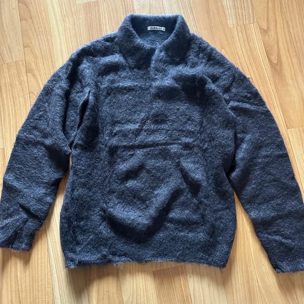 [3] 오라리 브러쉬드 슈퍼 키드 모헤어 폴로 니트 다크브라운