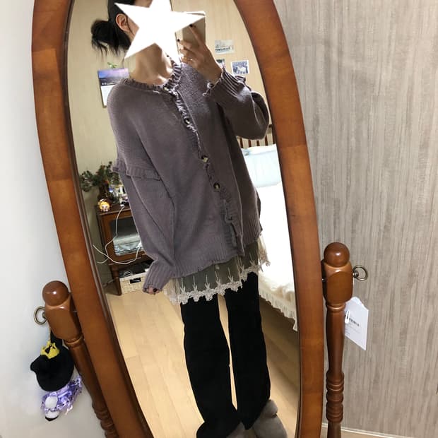 핑크 퍼플 데미지 포인트 가디건