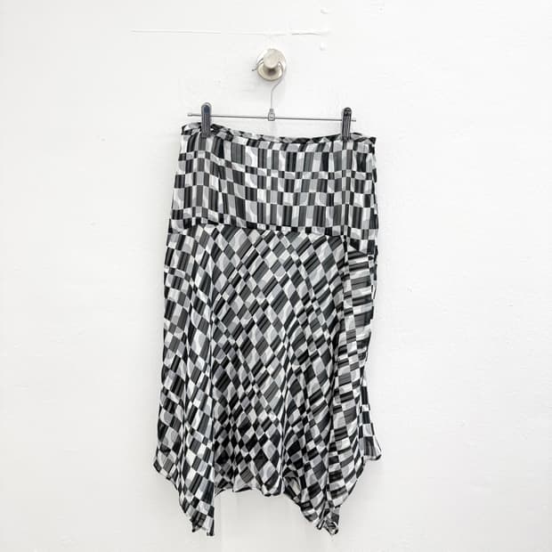gingham drape midi skirt