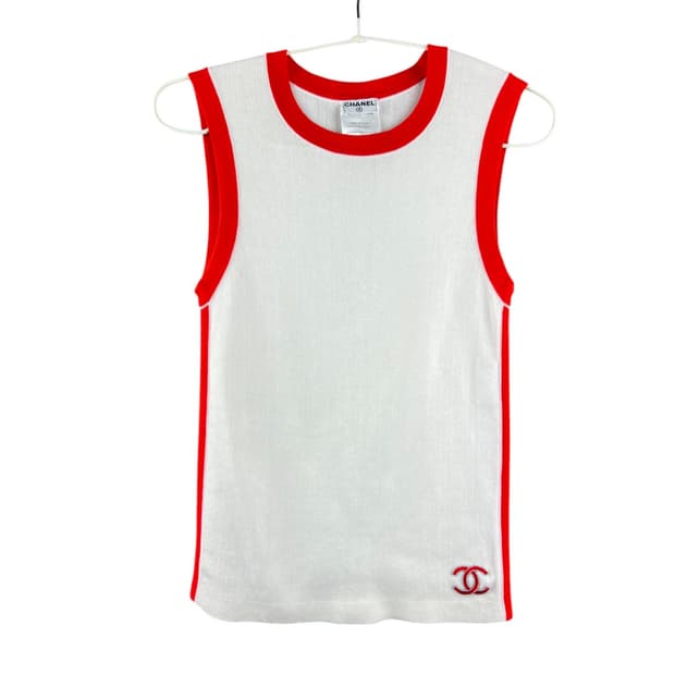 샤넬 니트 베스트 레드 화이트. 조끼 민소매 슬리브리스