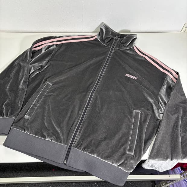 XS 우먼FREE 널디 그레이 벨벳 트랙탑 집업 져지