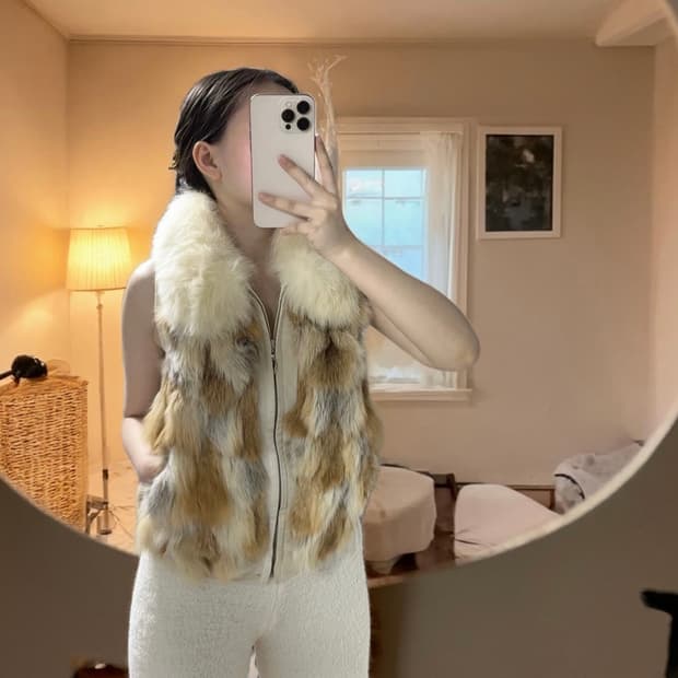 빈티지 붉은 여우털 원색 조끼베스트