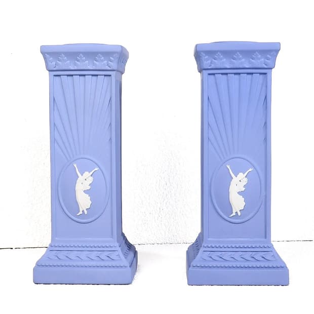 [영국앤틱]웨지우드 제스퍼웨어 페일블루 밀레니엄 캔들스틱 촛대(1쌍)