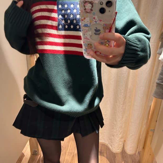 브랜디멜빌 성조기 니트 다나 플레이드 버클 스커트 둘다 새상품