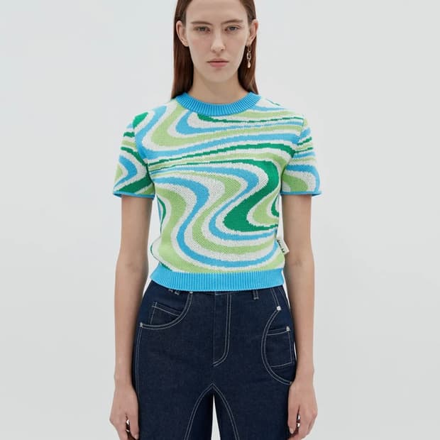 앤더슨벨 델라 자카드 니트 탑 S