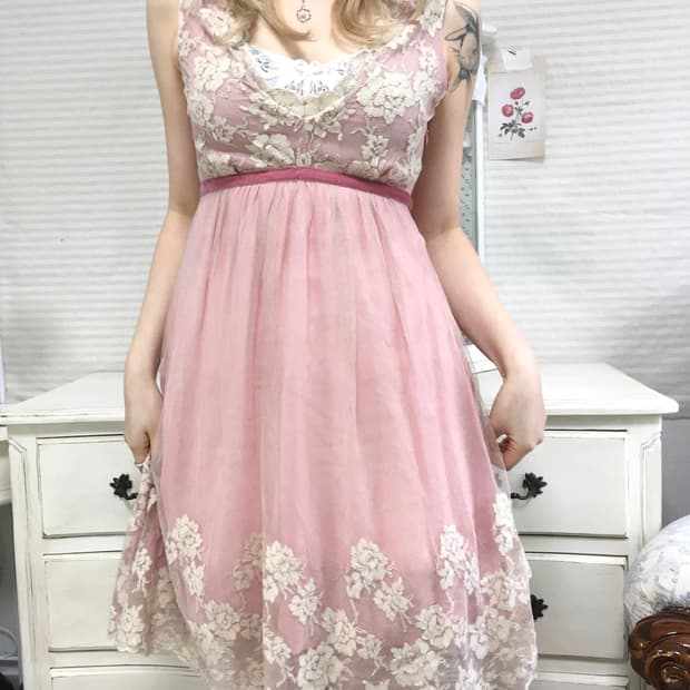 블루걸 블루마린 핑크 레이스 원피스