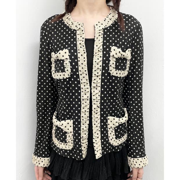 히메갸루 도트 리본 포켓 가디건