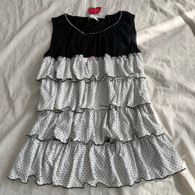 러블리 긱시크 도트 캉캉 슬리브리스 (새상품)