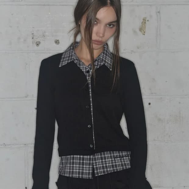 팬시클럽 체크 셔츠 레이어드 가디건