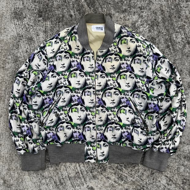 [L] 90s Grass Men's 아트 그래픽 봄버 자켓