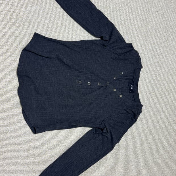 CIDER 차콜 골지 헨리넥 티셔츠