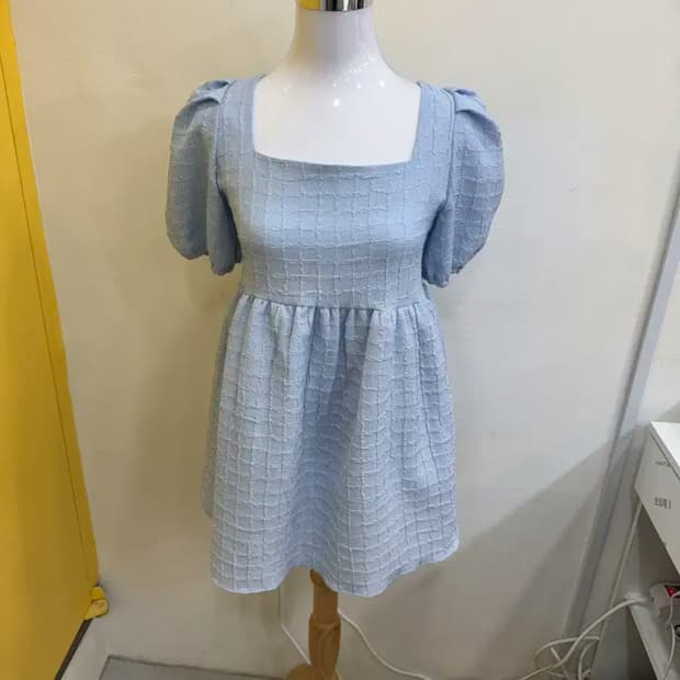 vtg 소라빛 퍼프소매 뒷리본 원피스
