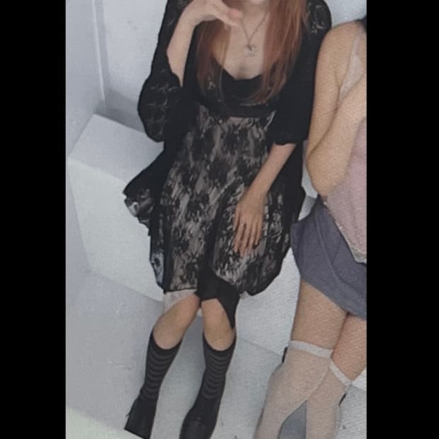 블랙 레이스 나시 원피스 고스