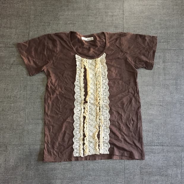 일본빈티지 Inhz 하구미모리걸 바선생 초코대대장 플라워디테일 반팔티셔츠