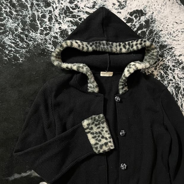 레오파드 롱후드가디건