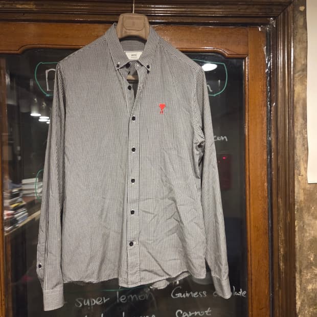 아미 깅엄패턴 버튼다운셔츠 