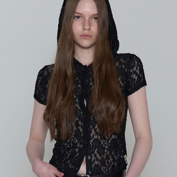 락케이크 Lace Button Hoodie Black 레이스 후드 블랙