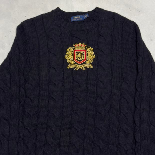 S 폴로랄프로렌 크레스트 자수 블랙 케이블 니트
