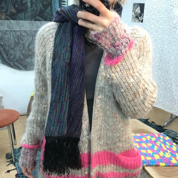 빈티지 스트라이프 퍼플 목도리 머플러