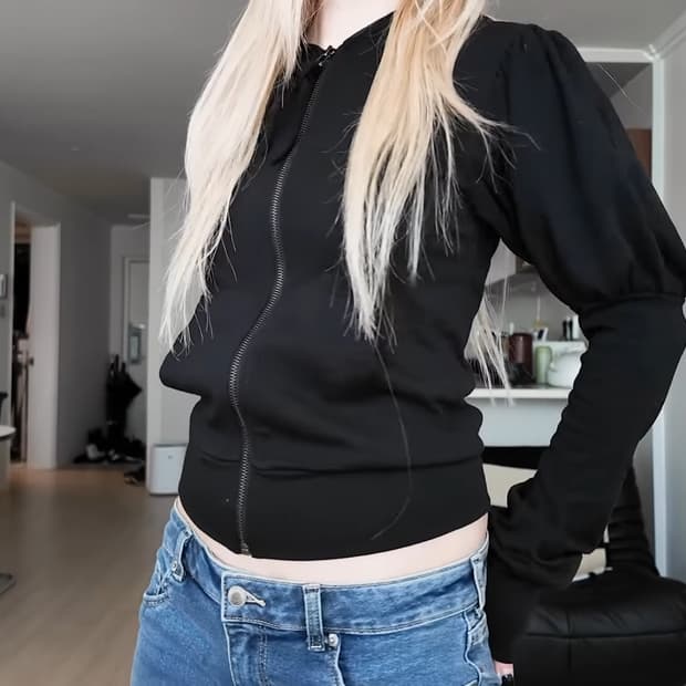 DAD 디에이디 니들착용 퍼프소매 후드집업 블랙