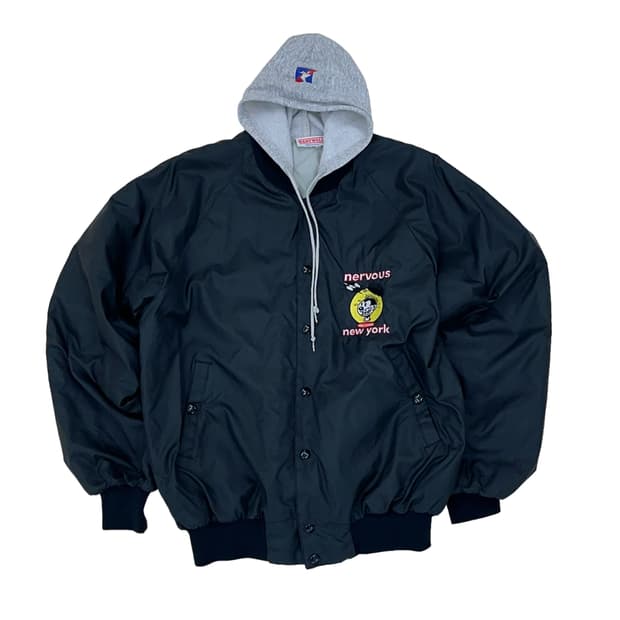 90s 너버스 레코즈 후드 봄버 자켓