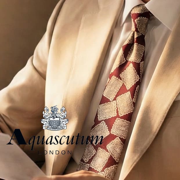 아쿠아스큐텀 실크 버건디 기하 넥타이 9.4cm A+등급 A19309
