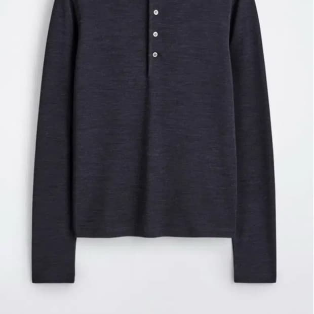 COS 코스 울 블렌드 헨리넥 긴팔 티셔츠 네이비