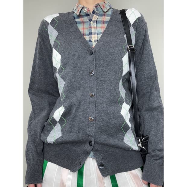 빈티지 아가일 가디건