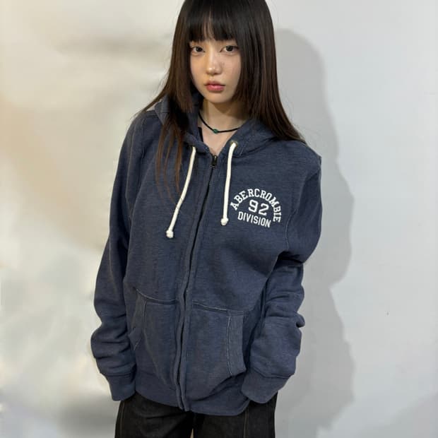 90s Abercrombie 네이비 블루 집업 후드