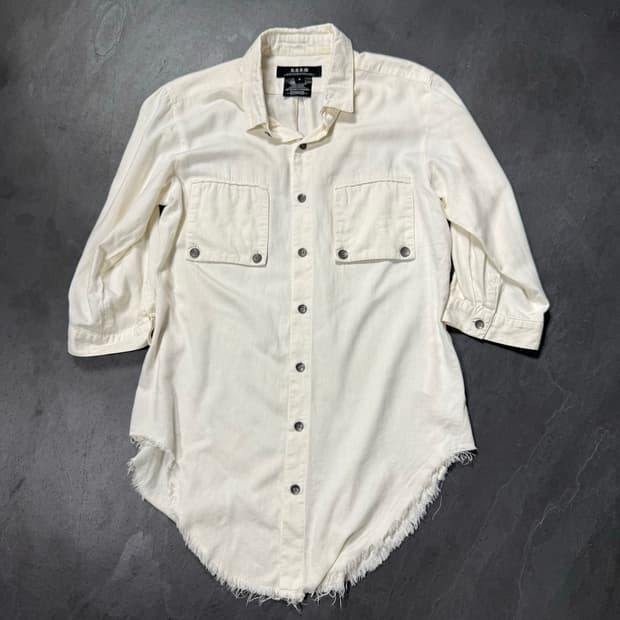 h.n.b.m Half Sleeve Frayed Hem Shirt
