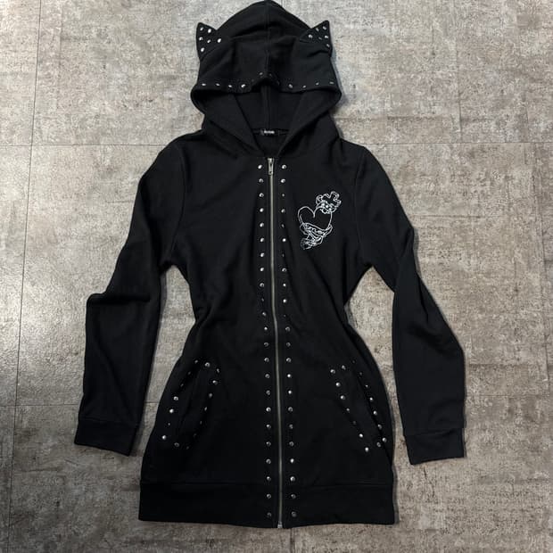 고양이 귀 펑크 타입 스터드 후디드 집업