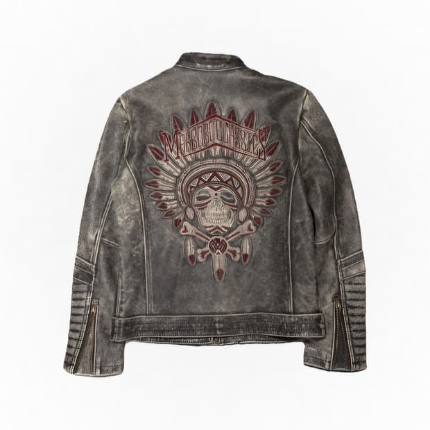 마르보보 클래식 스컬 인디언 레더 바이커 자켓 M 할인