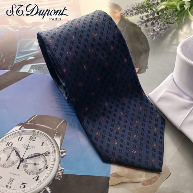 듀퐁 실크 네이비 로고 패턴 슬림 넥타이 7.8cm A+등급 A18663