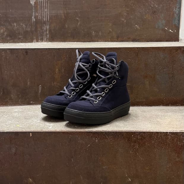 질샌더 네이비 펠트 레이스업 숏 부츠