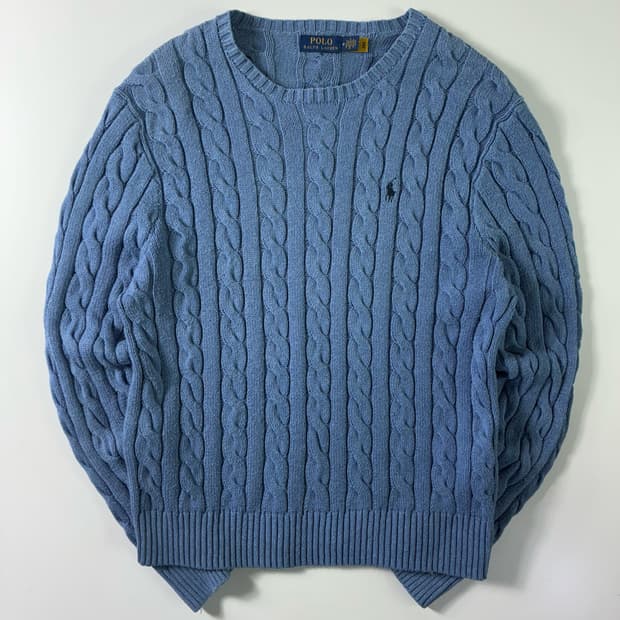 Polo  폴로 랄프로렌 신형 자수 코튼 블루 꽈배기 니트 