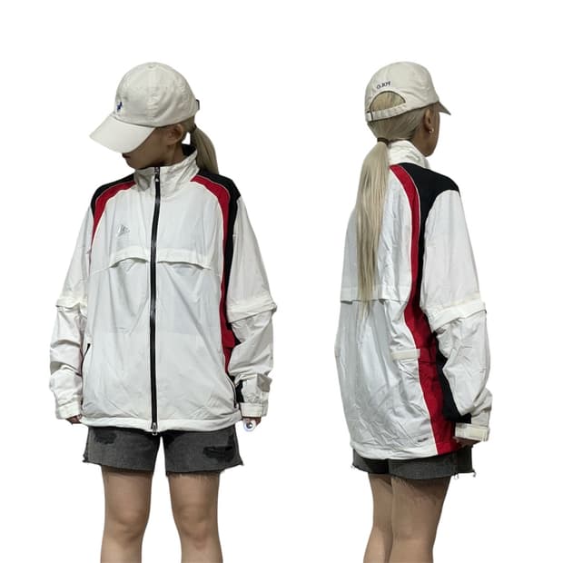 아디다스 화이트 바람막이 사이드 라인 오버핏 트랙 자켓 L