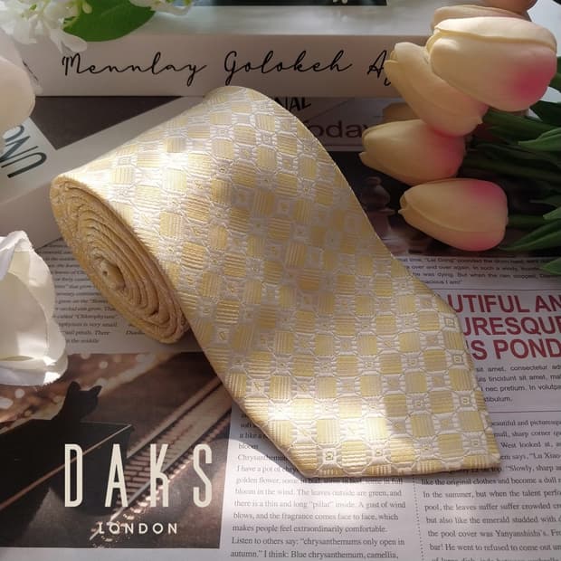 DAKS 닥스 실크 레몬 체크 패턴 넥타이 9cm A등급 K2371
