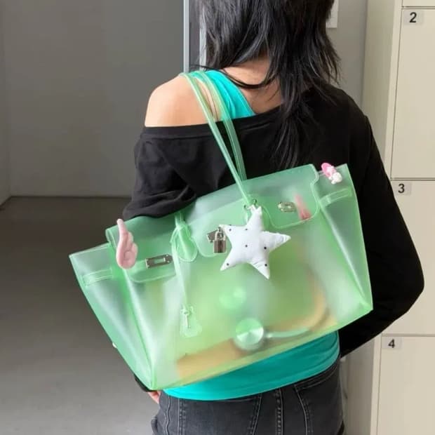 고퀄리티 TPU 젤리버킨백 그린 새상품