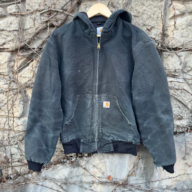 칼하트 빈티지 j131 blk 데미지 덕 액티브 후드 워크 자켓